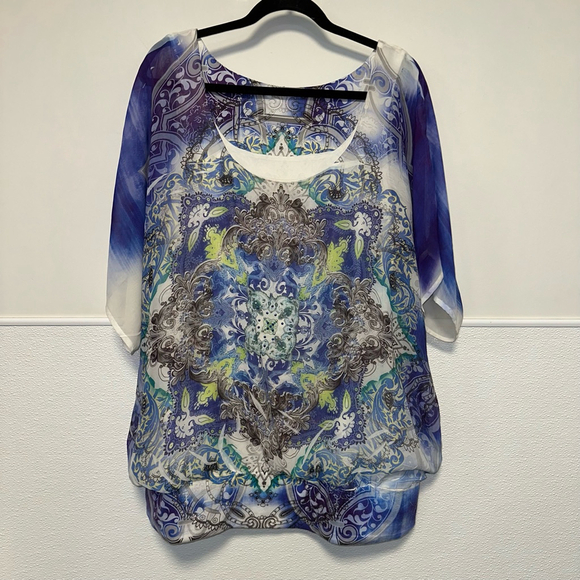 Women's Maurices Blouse Tunic Top Studded Size 2 Blue Green Grey Plus Size - Picture 7 of 14